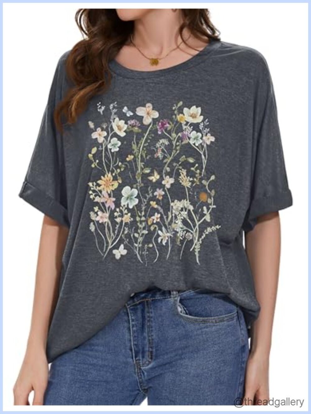Oversized Floral Graphic T-Shirt Short Sleeve Crew Neck Summer Top